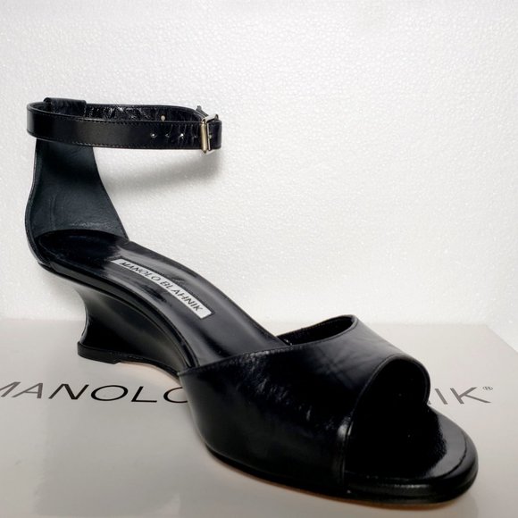 Manolo Blahnik Black Demi-wedge Sandal Size M36.5 - Picture 2 of 16